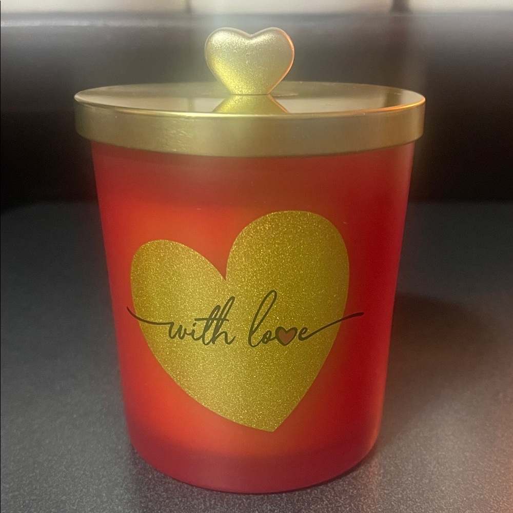 With Love Red Candle with Gold Heart Design